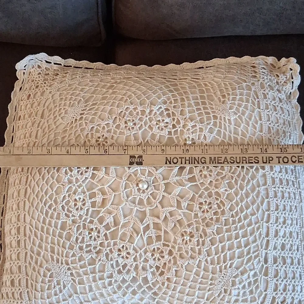 Cream Color Crocheted Lace Pillow & 1 Lace‎ Pillow Cover